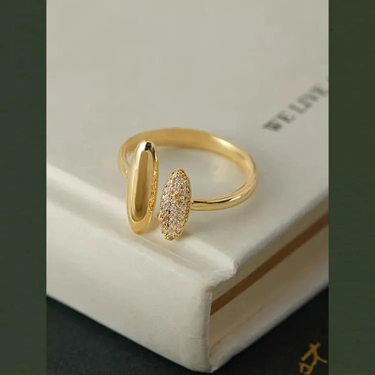 Shiny Cubic Zircon Rings Gold Plated Thin Open Adjustable Ring