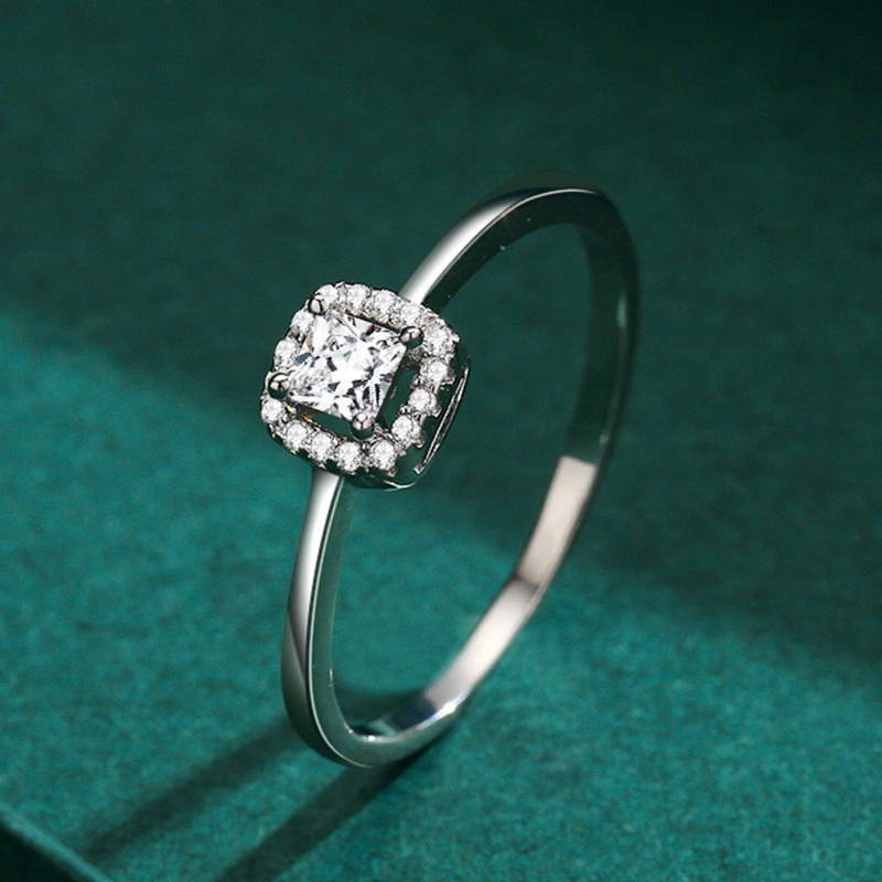 Luxury Trendy Women Fashion Jewelry Rhodium Plated Square CZ Cubic Zirconia Wedding 5A 925 Sterling Silver Eternity Ring