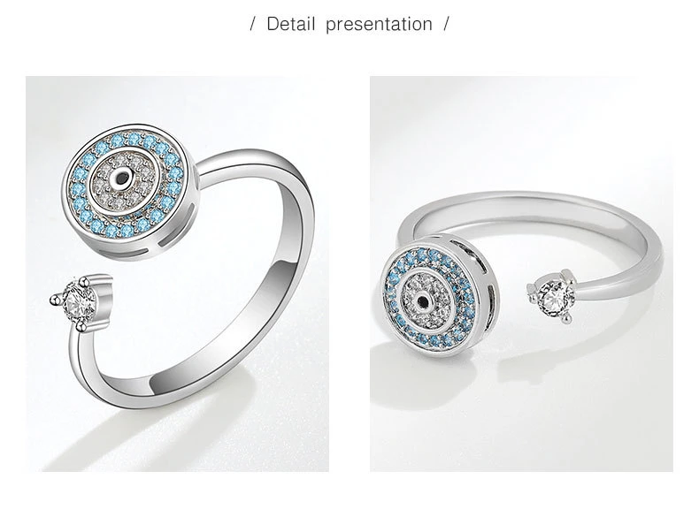 Blue Evil Eye Rotating Ring Opening Adjustable Creative Anti Anxiety Reduce Pressure Zircon Women Men Teenagers Jewelry Rings