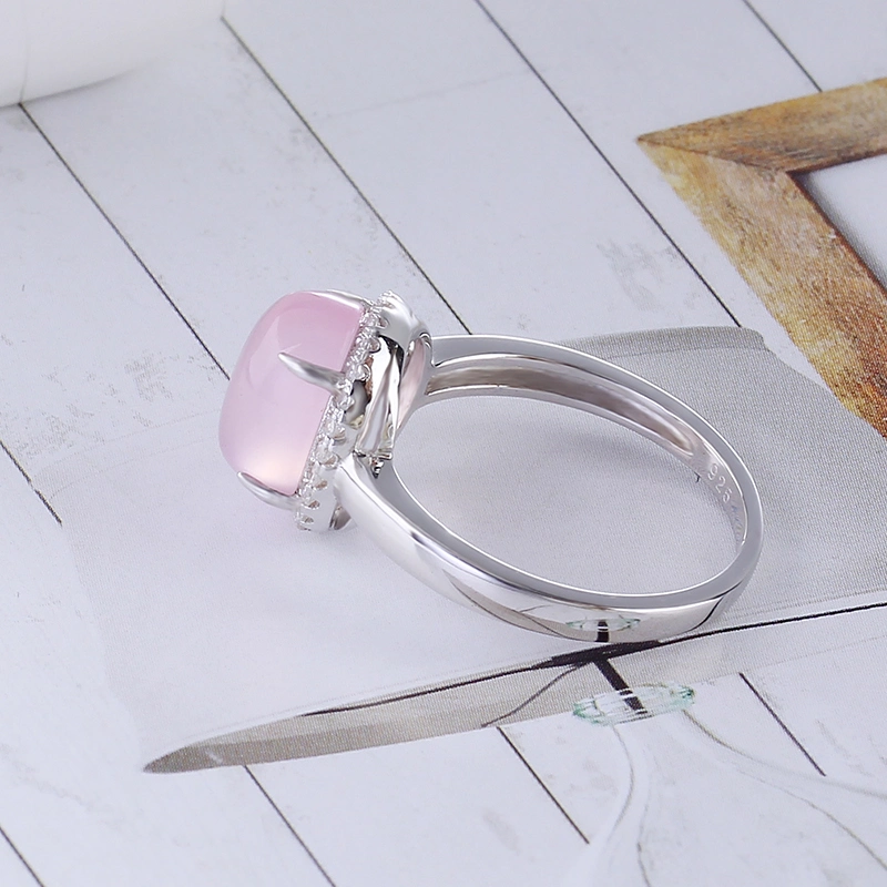 Women Costume Jewelry Simple Pink Color Chalcedony Finger Ring for Gifts