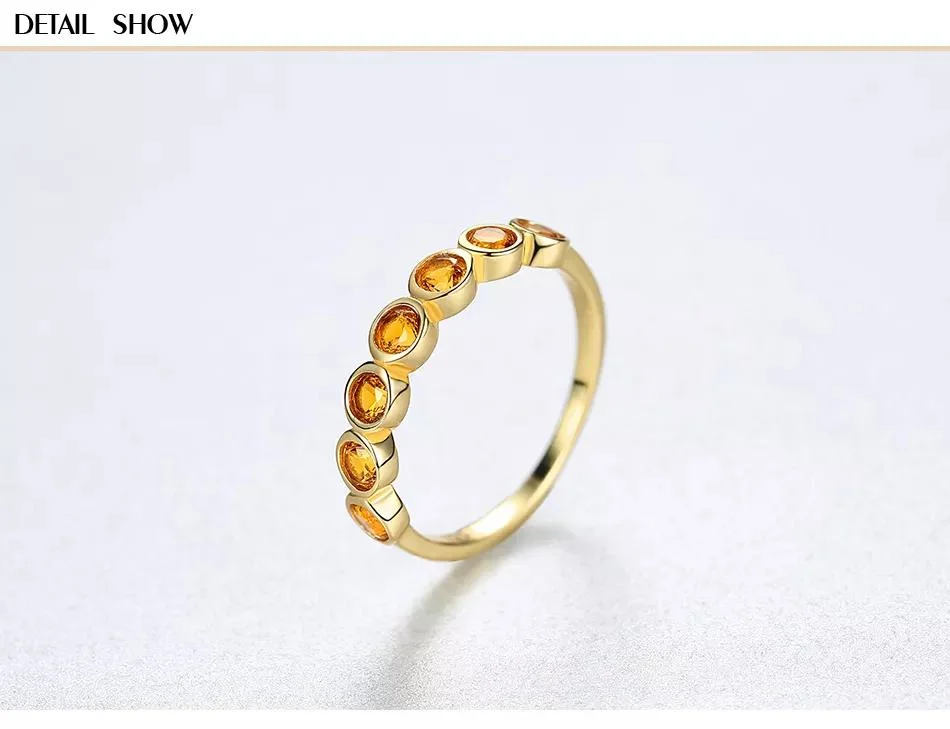 925 Sterling Silver Crystal Gold Jewelry Girl New Fashion Plated Yellow Diamond Finger Simple Ring