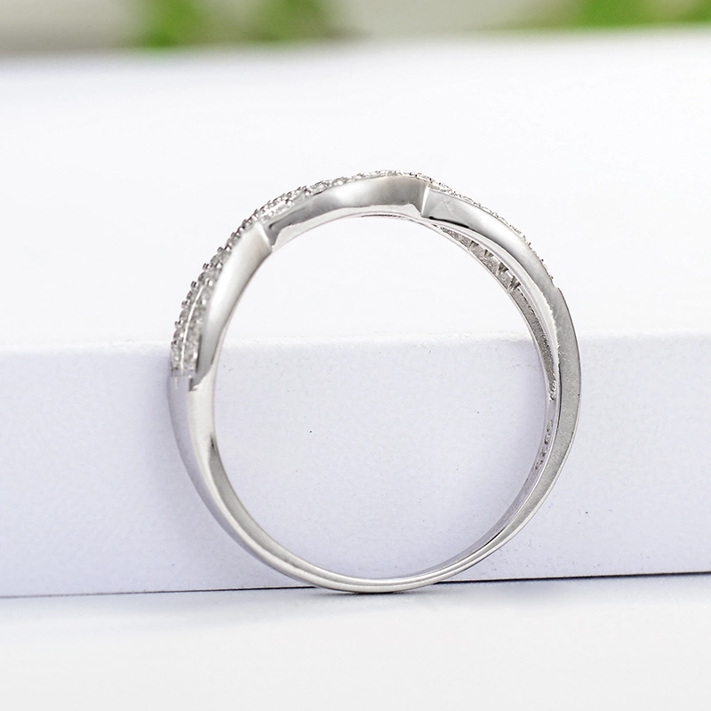 High Quality Costume Jewelry Fashion 925 Silver CZ Stone Twisted Ring for Wholesale