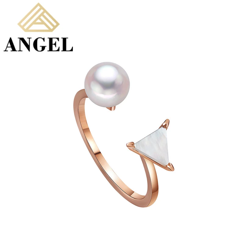 Hip Hop Fashion Jewelry Jewellery 925 Silver Gold Elgant Pearl Mop Triangle Ring