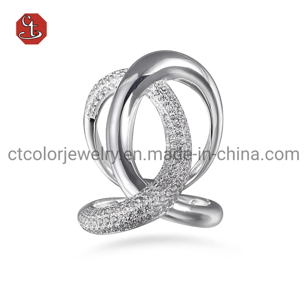 Hot Sales Cubic Zircon Silver Rings High Quality Jewelry X Shape Infinite Silver Ring in Brass with Pave Setting