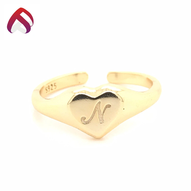 Fashion Jewelry 925 Plain Silver Heart Shape Curve Ring