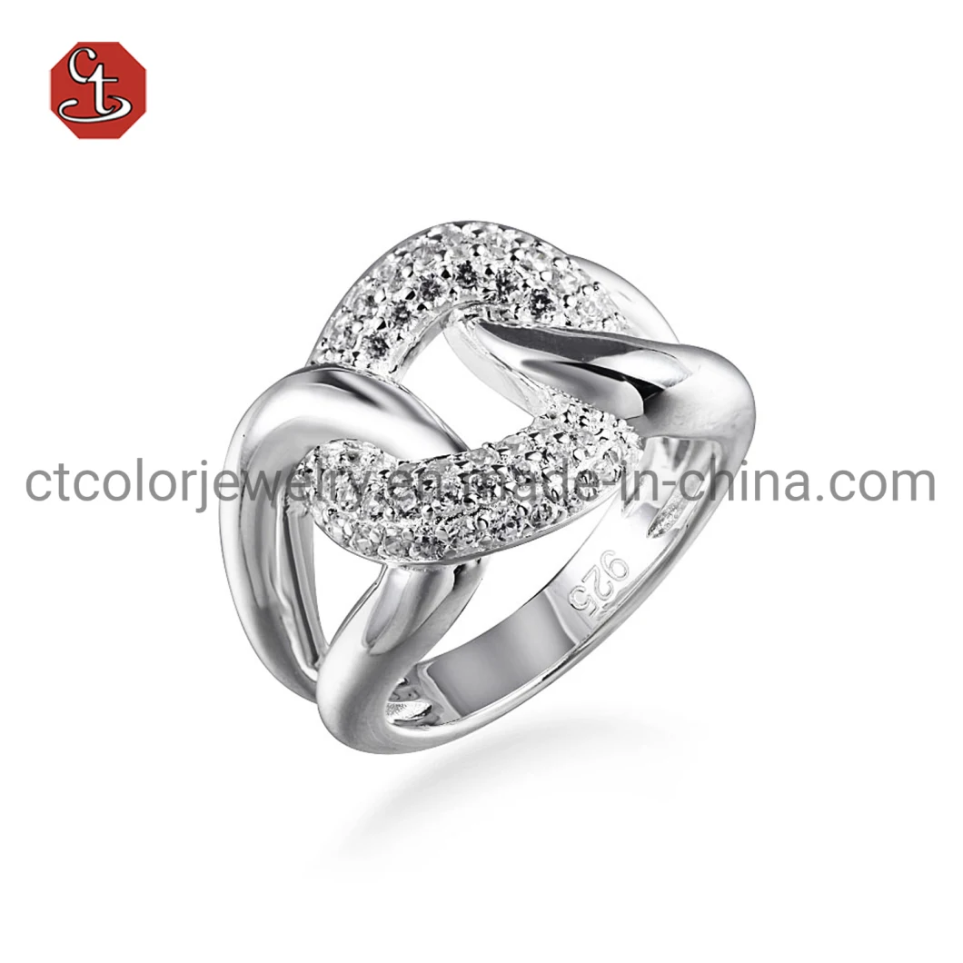 Hot Sales Cubic Zircon Silver Rings High Quality Jewelry X Shape Infinite Silver Ring in Brass with Pave Setting