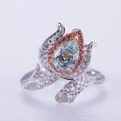 Уникальный дизайн, ювелирные изделия на заказ, обручальное кольцо с цветком, регулируемое кольцо из белого золота 18 карат с синим ореолом, выращенным в лаборатории бриллиантом