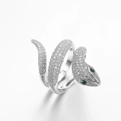 Животный орнамент 925 Серебряные кольца с фианитами Кольцо из стерлингового серебра с кубическим цирконием в виде змеи