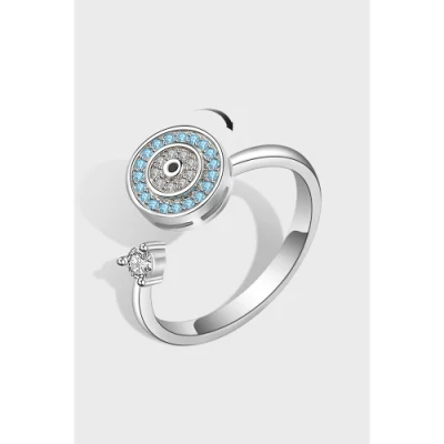 Вращающееся кольцо с синим сглазом, регулируемое креативное анти-беспокойное кольцо с цирконом для женщин и мужчин, ювелирные изделия для подростков