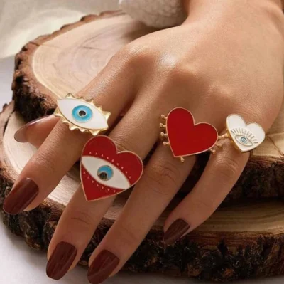 Модное кольцо в форме сердца с капающим маслом, регулируемое любовное кольцо от сглаза