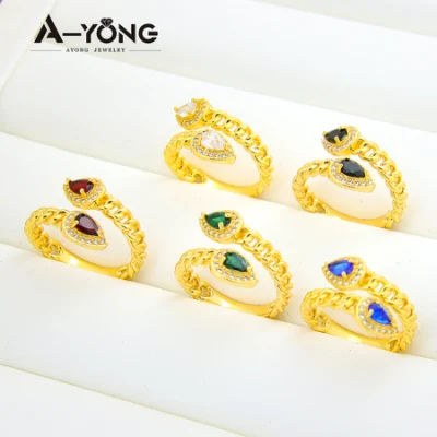 Модные, высококачественные, открытые, регулируемые вечные кольца с голубыми цирконами, покрытые 18-каратным золотом.
