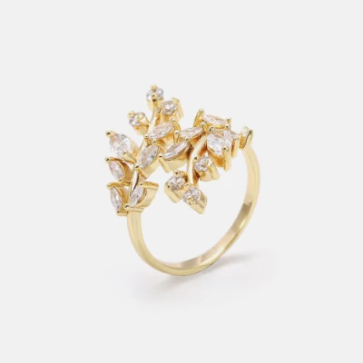 Элегантные кольца «Весенние листья» Обручальные кольца с позолотой 18 карат с CZ-паве