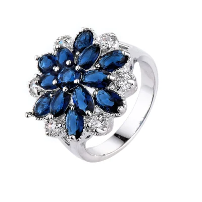 Женские кольца с цветком королевского синего циркона (ESG11076)