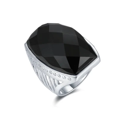 Квадратное кольцо из серебра 925 пробы с подвеской, винтажное кольцо с черным агатом