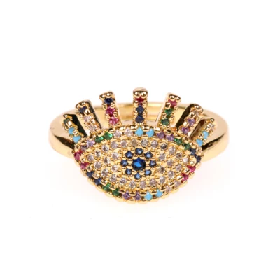 Блестящее регулируемое открытое обручальное кольцо с австрийскими хрустальными стразами, бриллиантами и сглазом в микро-паве