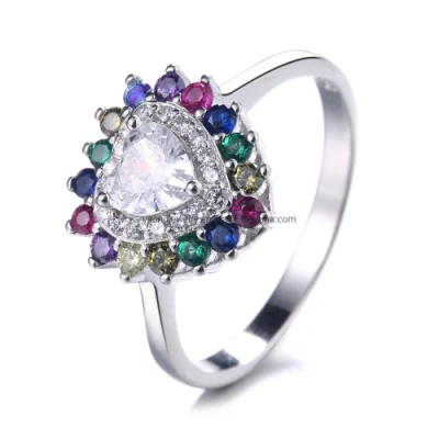 Женское кольцо с драгоценным камнем в форме сердца с разноцветными камнями CZ, обручальные кольца из настоящего серебра 925 пробы