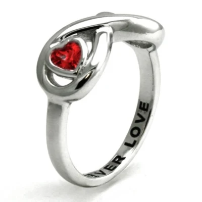 Оптовая продажа модных ювелирных изделий из стерлингового серебра 925 пробы с подвеской CZ Forever Love Red Heart Ring