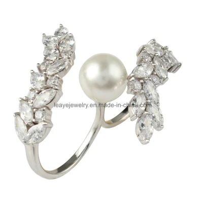 Модные ювелирные изделия с бриллиантами, кольцо на два пальца с жемчужиной-ракушкой для женщин, украшения из серебра 925 пробы