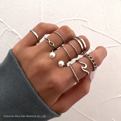 Комплект колец для девочек, кольцо на палец геометрической формы с жемчужным отверстием