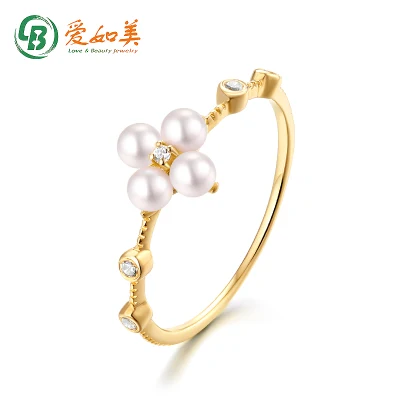 Изысканный дизайн женского золотого кольца с пресноводным жемчугом и камнями CZ