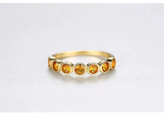 Стерлингового серебра 925 пробы с кристаллами, золотые украшения для девочек, новая мода, позолоченное простое кольцо на палец с желтым бриллиантом