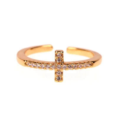 Модные ювелирные изделия, медное 18-каратное золотое покрытие с кубическим цирконием, кольцо с крестом для девочек