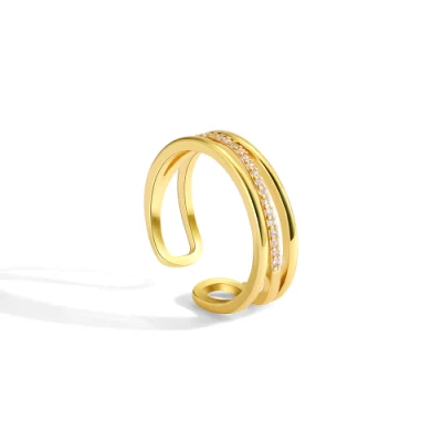 Простое позолоченное многослойное регулируемое кольцо с цирконием Micro Pave для женщин